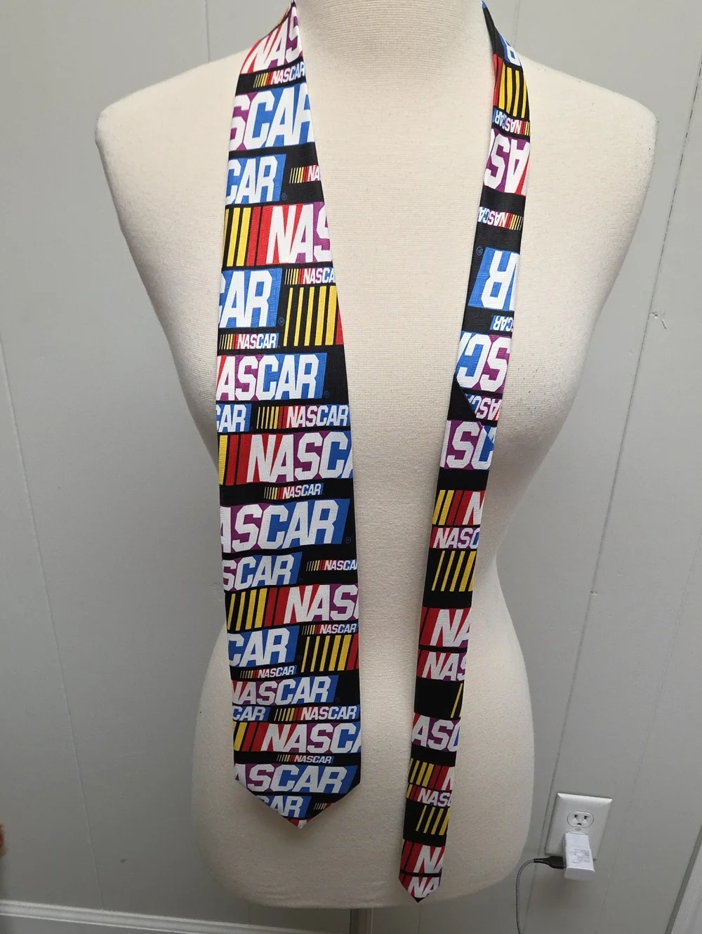 Nascar Ralph Marlin Black Tie with Red, Blue, Yellow and White Logo Blocks